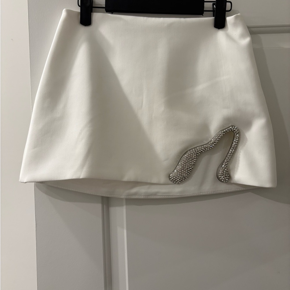 Zara White Mini Skirt with Silver Embellishment